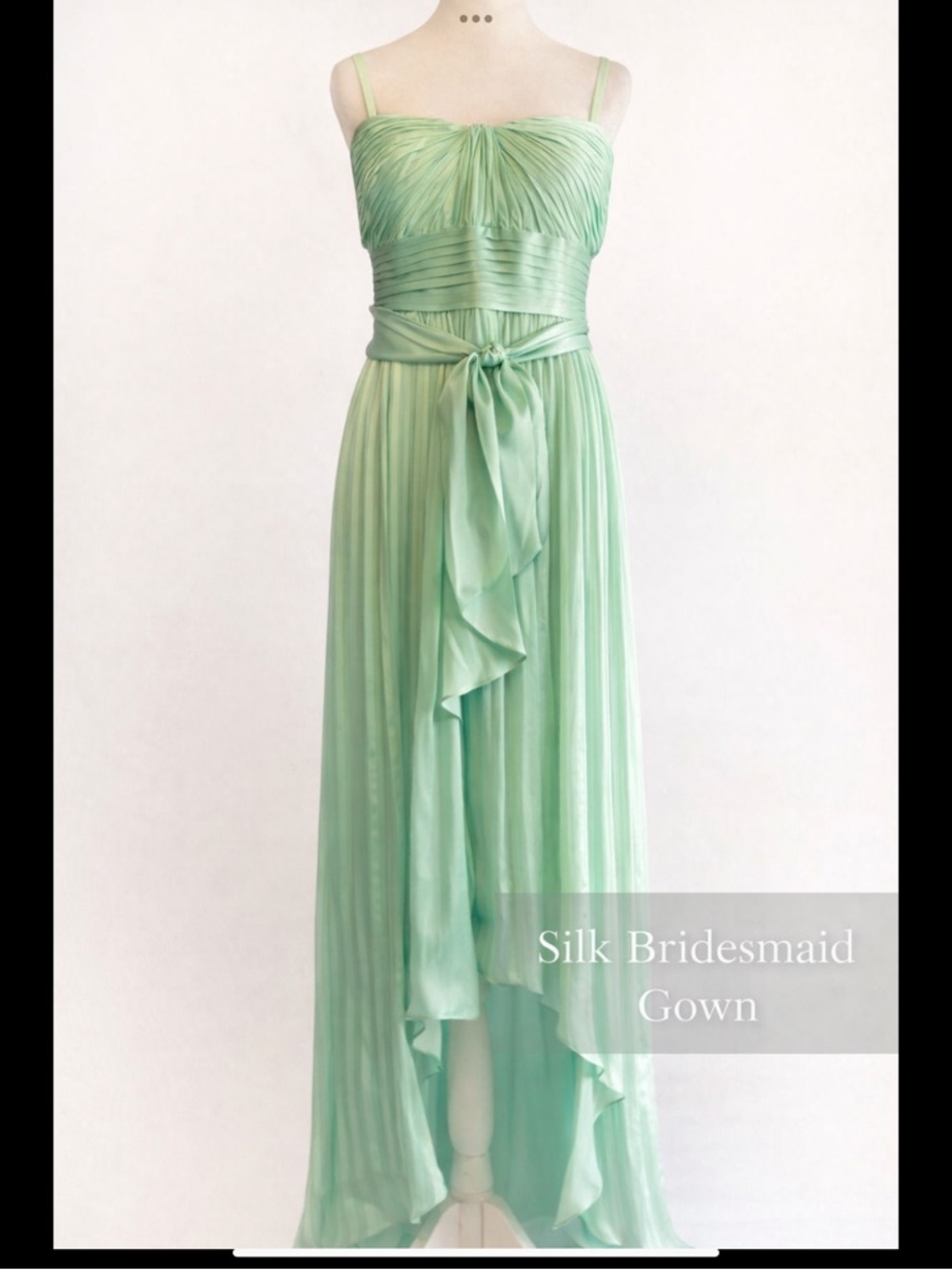Seafoam Silk Bridesmaid Gown BCBG Max Azria Alicia Opaline Green Hi Low Dress